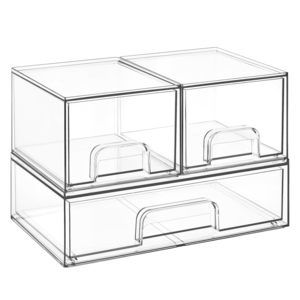 Stackable Storage Drawers Set Of 3,clear Plastic Organizer Bins For Makeup,🦊